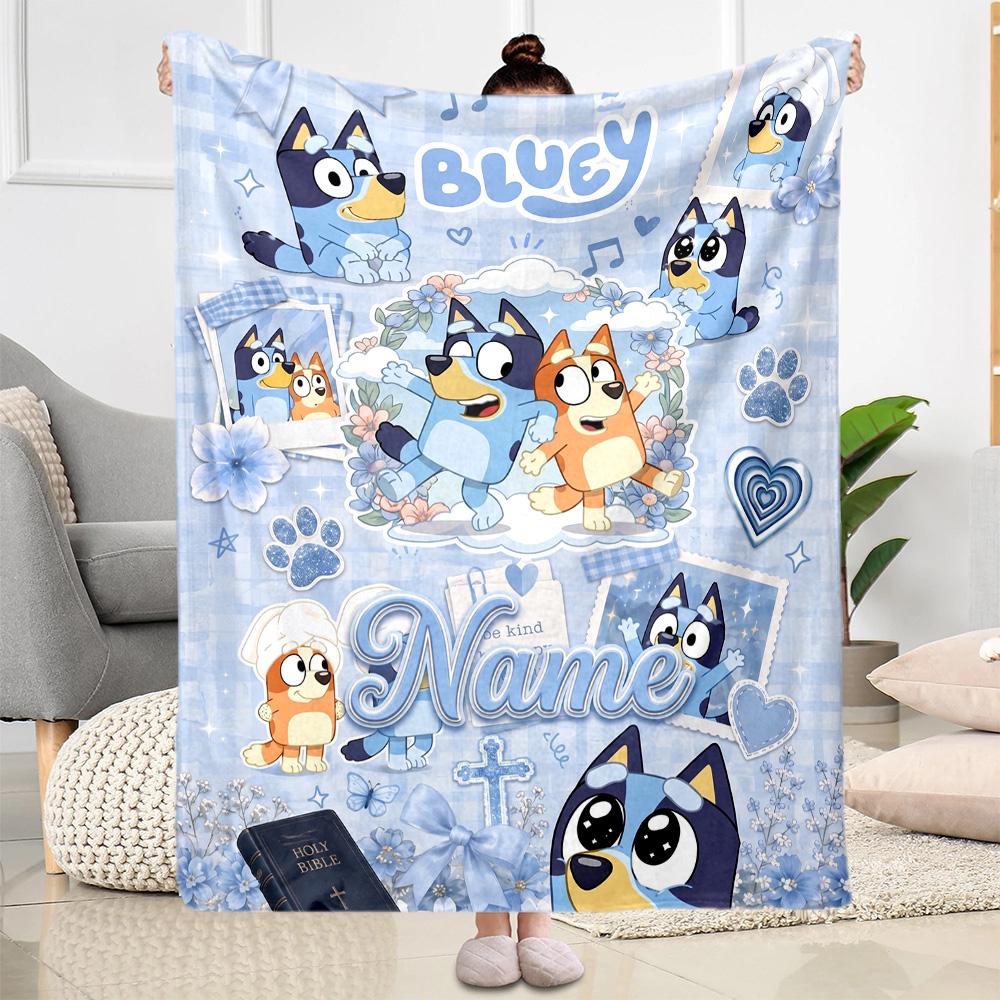 Bluey's Colorful Friends Customize Text Blanket Throw Customizable Blanket Warmthful Decor for Office Bed Chair Sofa Ideal for All Seasons