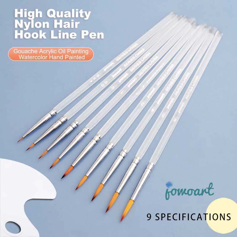JOWOART JOWOART Very Fine Tip Nylon Hair 9 Pcs Watercolor Paint Brush Transparent Acrylic Rod Hook Line Pen Stroke Pen for Beginners Art
