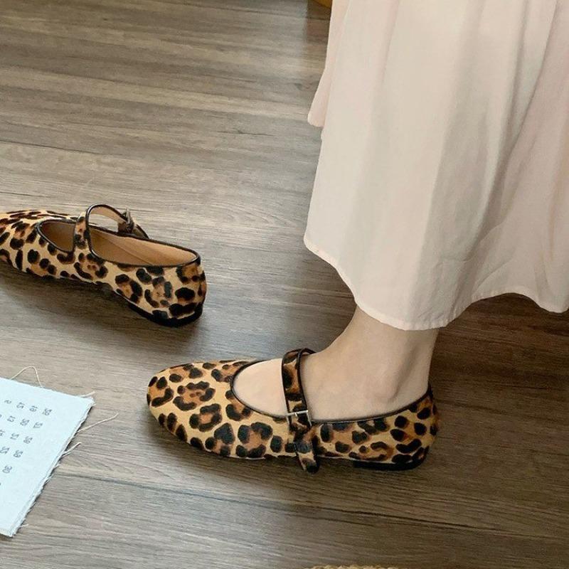 Leopard Print Low-heeled Single Shoes Autumn New Round Toe Shallow Mouth One-band Soft Sole Non-slip Low-top Shoes