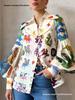 Damen Europäischer & Amerikanischer Lockerer Graffiti-Print Langarm Revers Cardigan Hemd