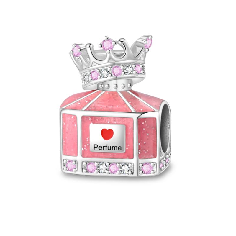Original Copper Romantic Pink Crown Perfume Bottle Charms Beads Fit Qikaola Bracelets Fine Diy Jewelry Valentine'S Day Gift