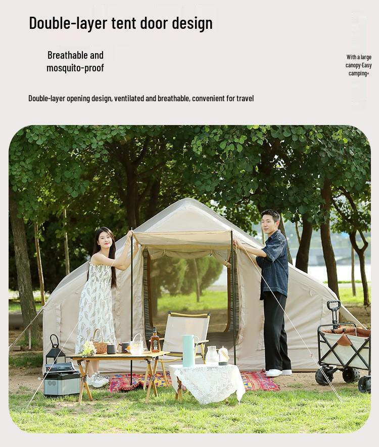 Inflatable Rainproof Camping Tent - Thickened Oxford Cabin with Portable Folding Design