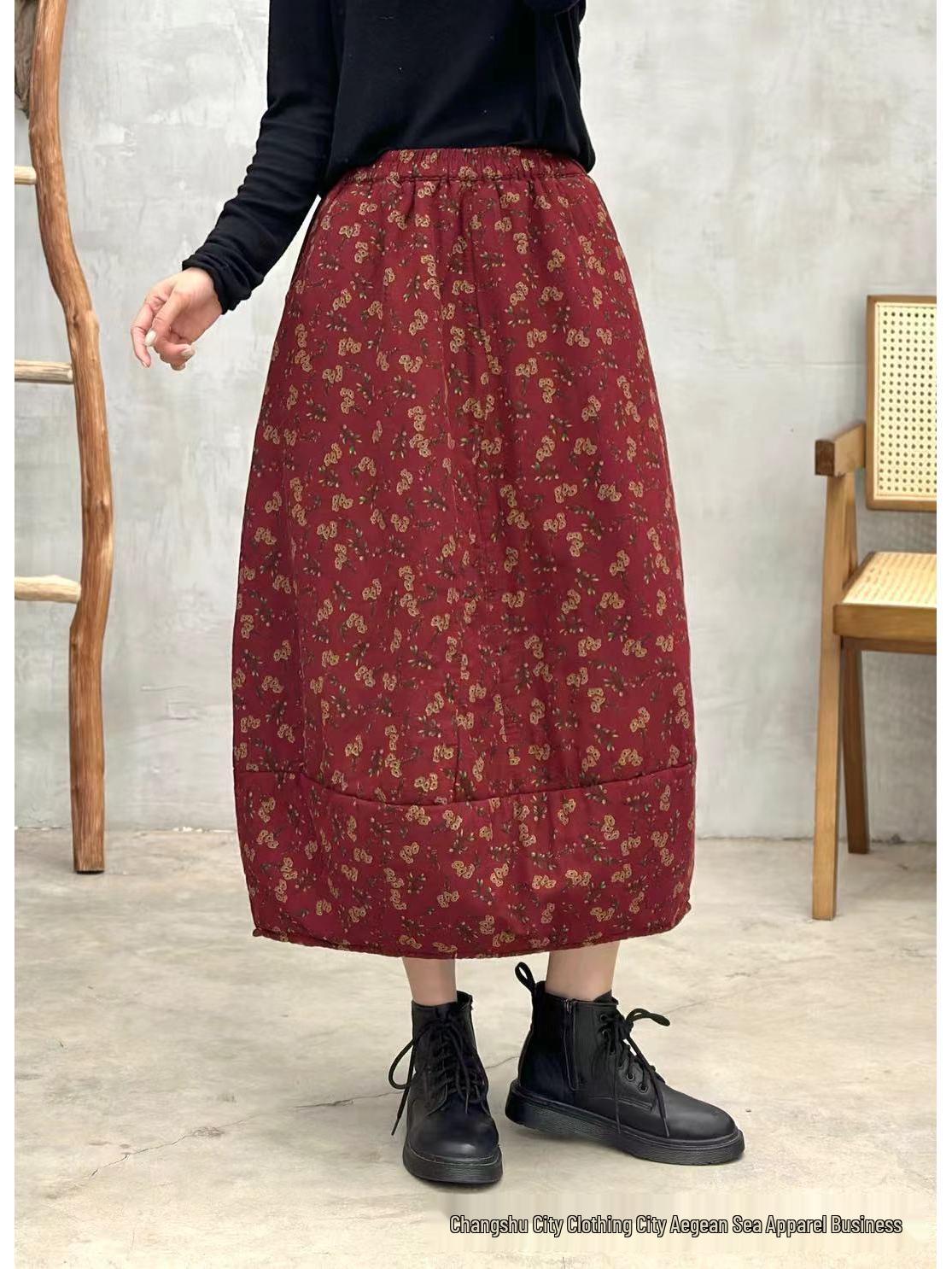 

2025 Retro High Waist A-Line Quilted Skirt - Korean Style Autumn/Winter Slimming Hip-Hugging Women s Skirt Padded