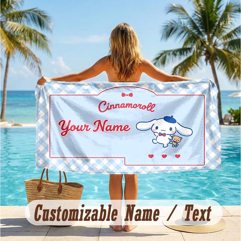 Custom Text Beach Towel, Soft Absorbent Swimming Multi-use TowelCinnamoroll