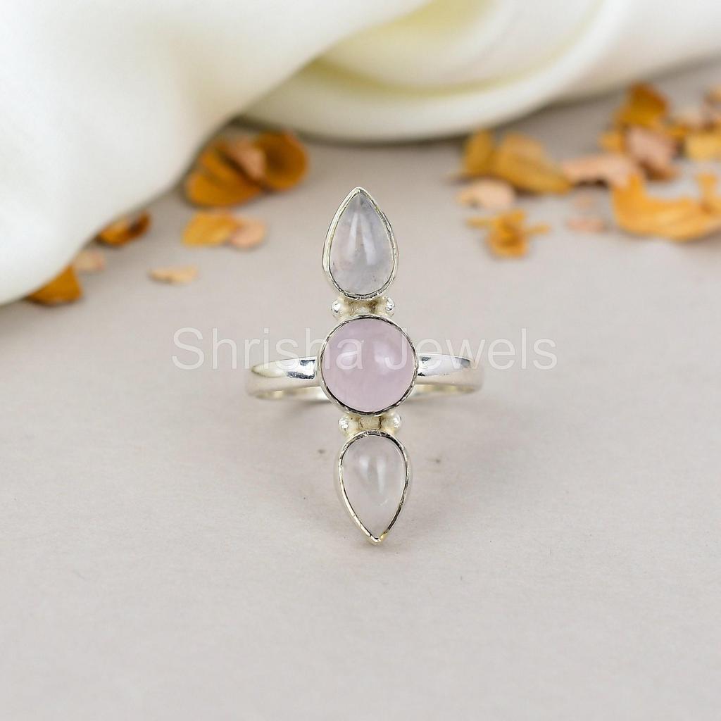 Rosenquarz 925 Sterlingsilber Rosa Edelstein Handgefertigter Schmuck Böhmischer Stil Ring Für Damen