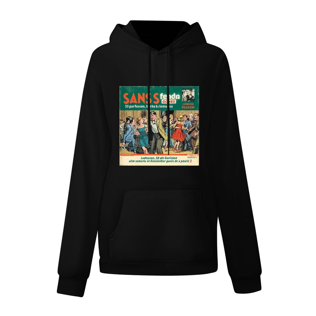 Damode Retrotryckt Ledig Huvtröja med Fickor