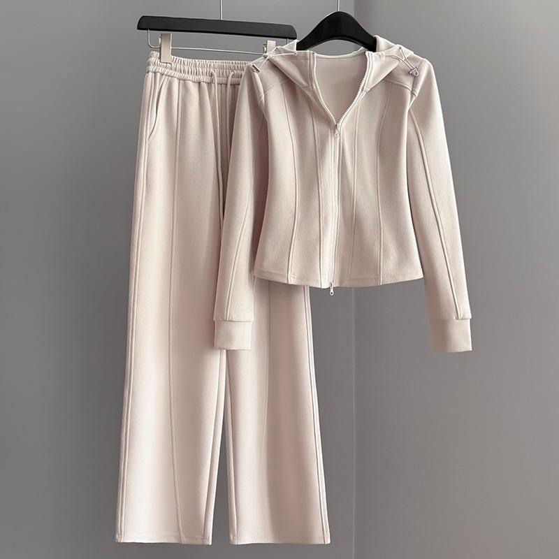 

2026 Petite Women’s Spring/Autumn Two-Piece Set: Stylish Age-Reducing Jacket Top and Wide-Leg Pants. S