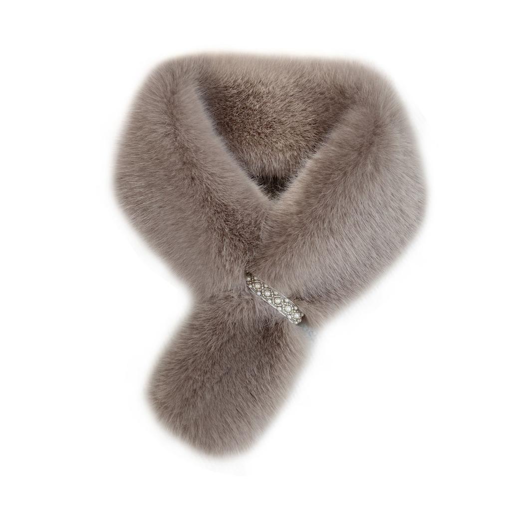 Women's Scarves Elegant Pearl-embellished Double-sided Faux Fox Fur Scarf - Warm Thickened Autumn/winter Women's Neck Warmer