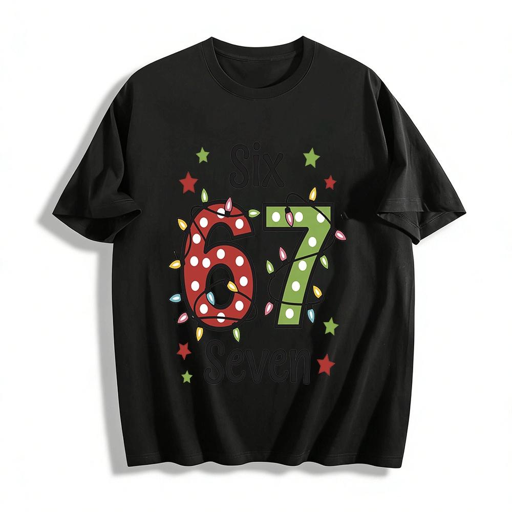 

Christmas Lights Number 67 Print Casual Top For Adults Kids Pure cotton T-shirt XXS