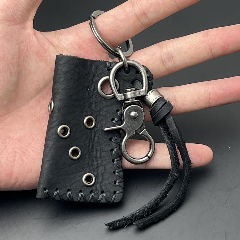 Accesorios de Moda Originales Llavero de Cuero Genuino Decoración para Cinturón de Jeans Colgante Metálico para Mochila Latón Acero Inoxidable