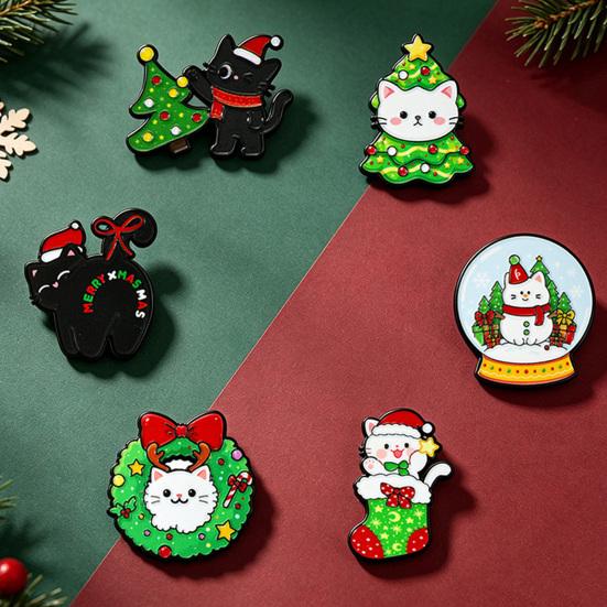 Bag Decorative Pins Christmas Cartoon Cat Enamel Brooch, Kitten Badge Pin for Backpack Accessories Men Women, Sweater Cardigan Coat Dress Jewelry