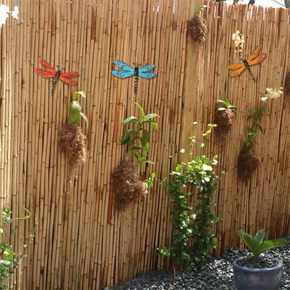3pcs Metal Dragonfly Hanging Ornament Outdoor Garden Fence Art For Living Room Bedroom Wall Decor
