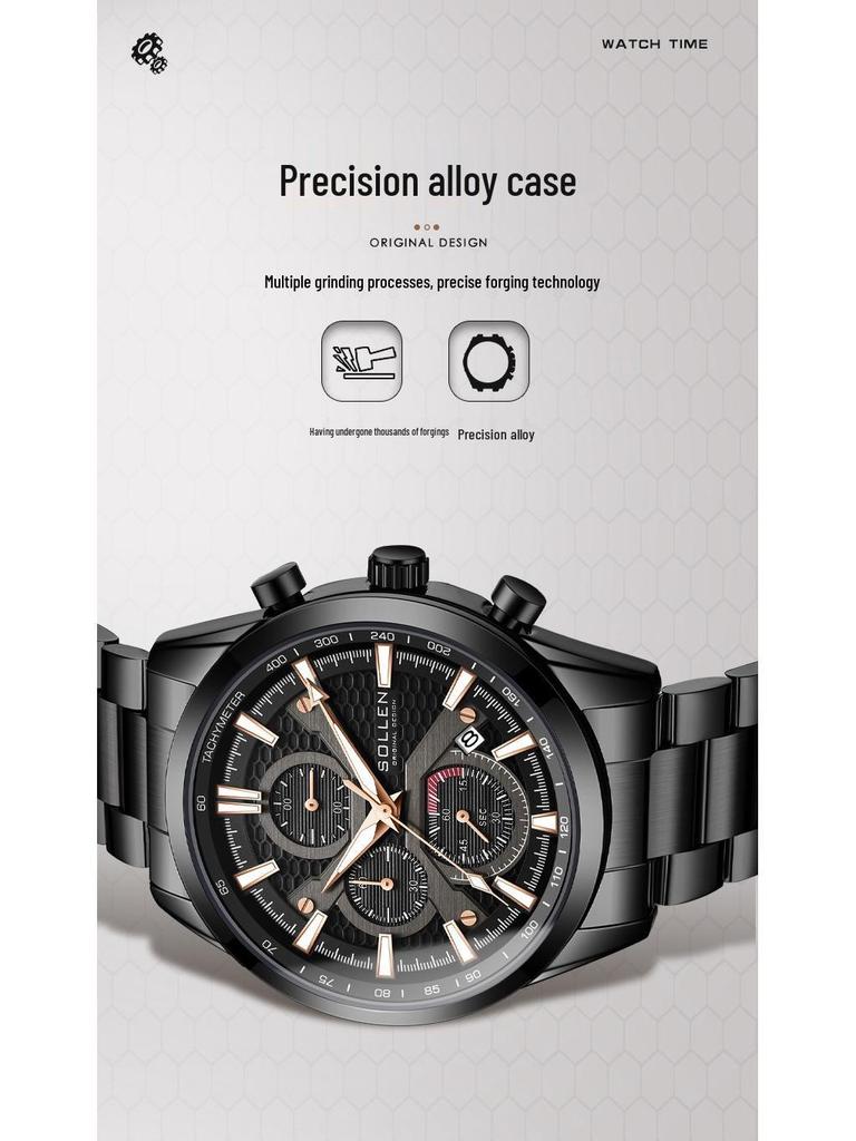 SOLLEN Men's Stainless Steel Waterproof Quartz Dress Watch