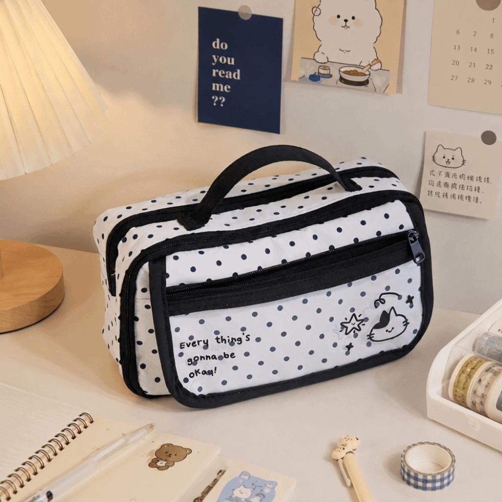 Large Capacity Pencil Case Polka Dot Pen Bag Portable Organizer Bag