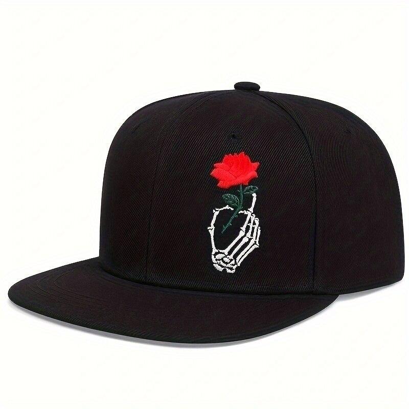 

Unisex Skeleton Finger Rose Embroidery Hip-hop Hats Outdoor Adjustable Casual Baseball Caps Sunscreen Hat