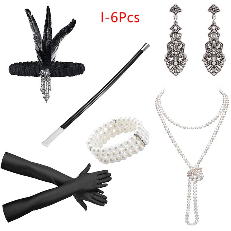 1 Set Costum Cosplay Flapper anii 1920 Bandă de Pene Colier de Perle Mănuși Lungi Accesorii Mascaradă Gatsby
