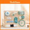 Wooden Blue Clock Busy Board With Educational Activities For Toddler Learning