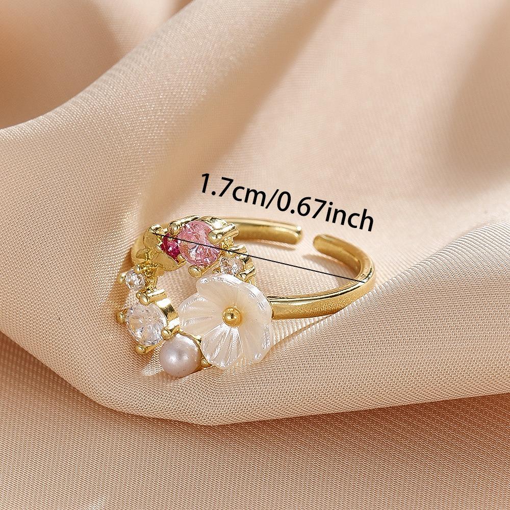 Creative Sweet Garland Micro-inlay Zircon Butterfly Flowers Pearl Open Rings for Women Exquisite Stainless Steel Finger Jewelry