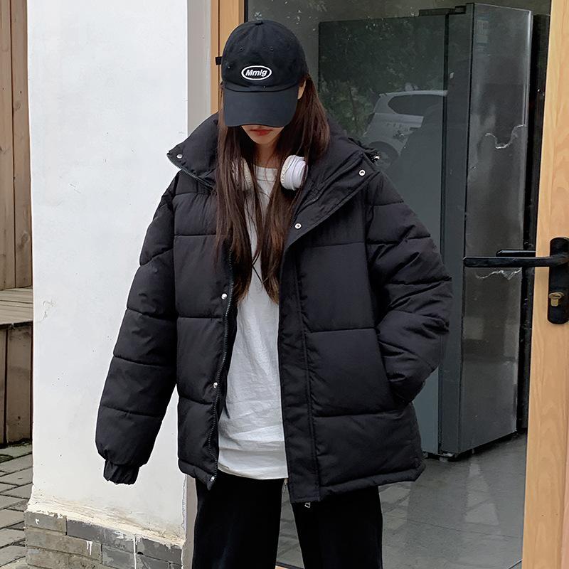 

Пуховик женский короткий модель 2025 новый утолщенный хлопковый пуховик куртка-хлеб корейская версия свободный пуховик зимняя куртка S чёрный