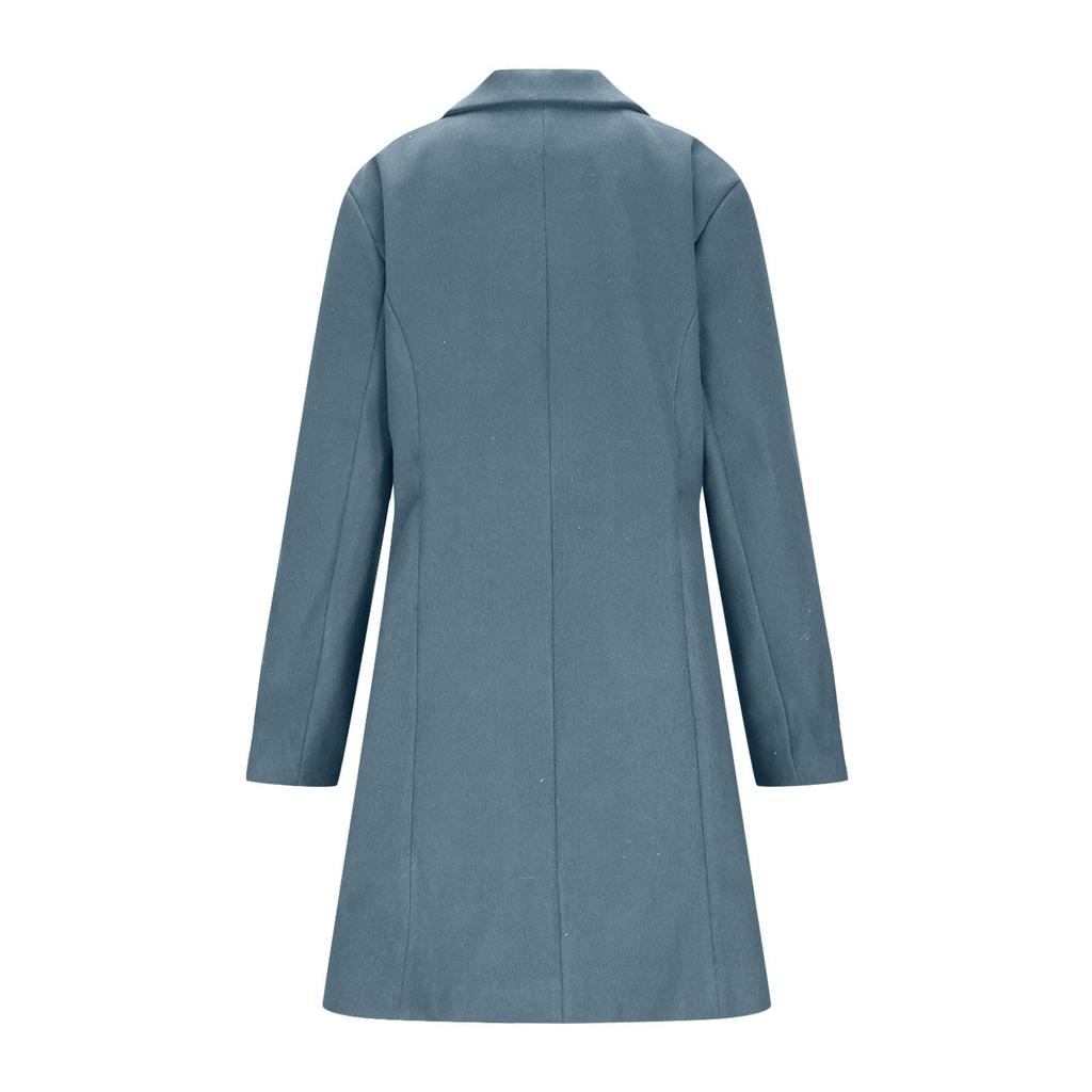 Women Winter Wool Coats Button Lapel Jacket Thickened Trench Coat  Elegant Windbreaker Solid Color Classic Mid-Length Coat