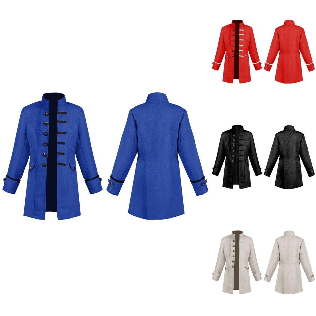 2022 New Fashion European And American Boys' Formal Coat In Solid Color Stylish Steampunk Retro Stand Collar
