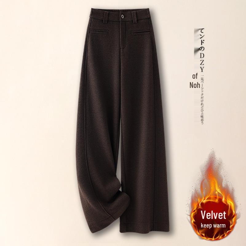 

Women s 2025 Autumn/Winter High-Waisted Slimming Wool Wide-Leg Pants with Fleece 26/S [85-95 lbs]