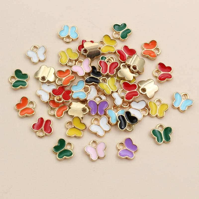 50Pcs 8x8.5mm Small Alloy Butterfly Charms Pendants Multi Colors For DIY Bracelet Necklaces Jewelry Making Accessories