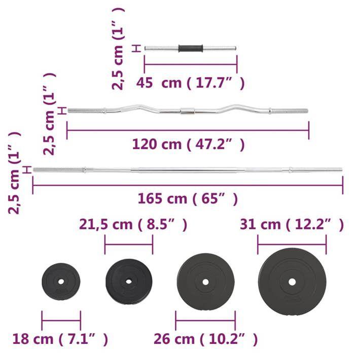 VidaXL Dumbbell and Bar Set with Plates 60 Kg, Dumbbells, Physical Training Equipment, Set of 3145027