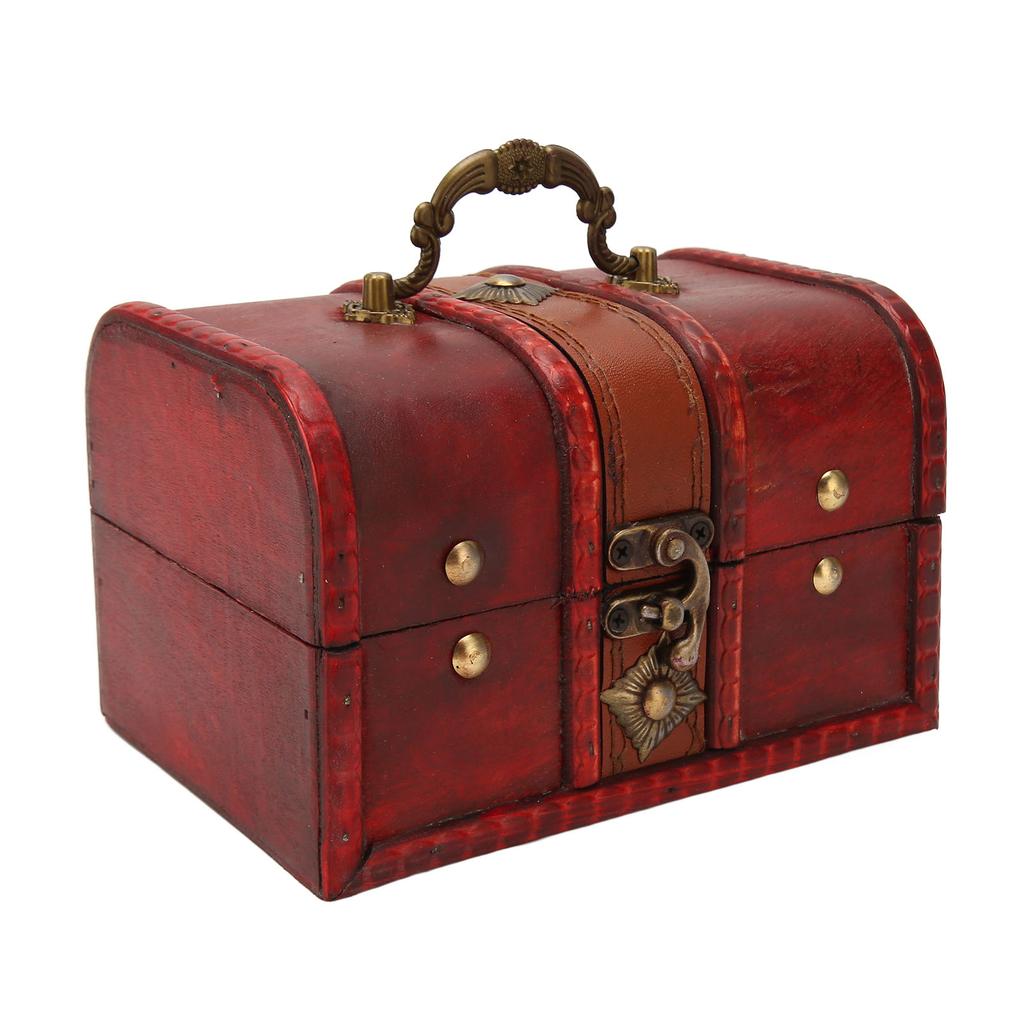Wooden Storage Box Flip Open Type Vintage Jewelry Organize Case for Earring Coins L Size