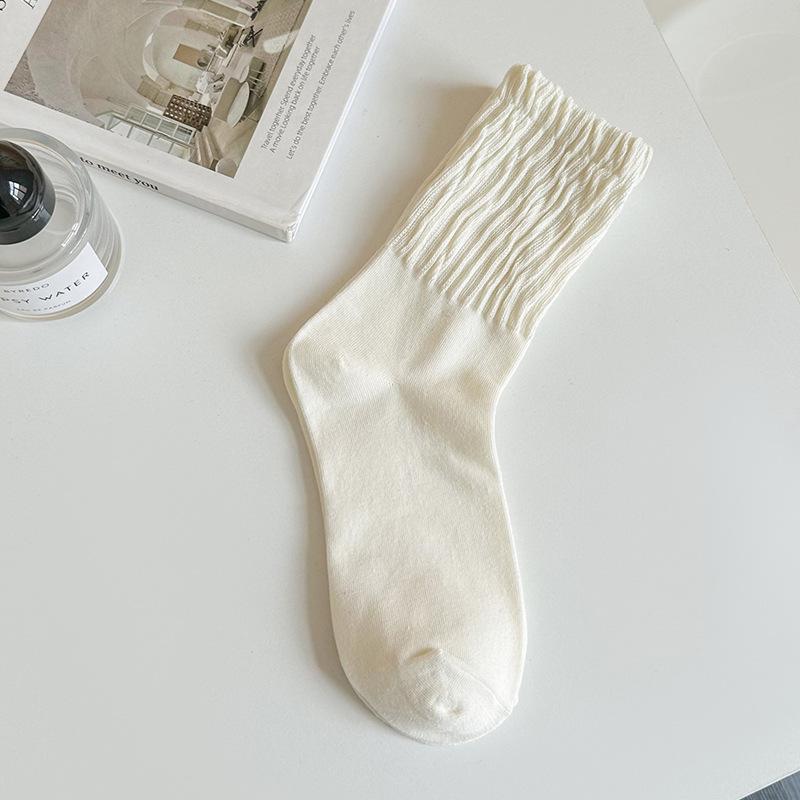 Female Spring and Autumn Pure Color Sweet Bubble Mouth Loose Tube Cotton Socks