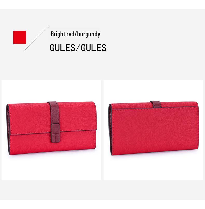 Women's Top Grain Cowhide Color Block Long Wallet - Large Capacity, Multifunctional Clutch & Phone Bag