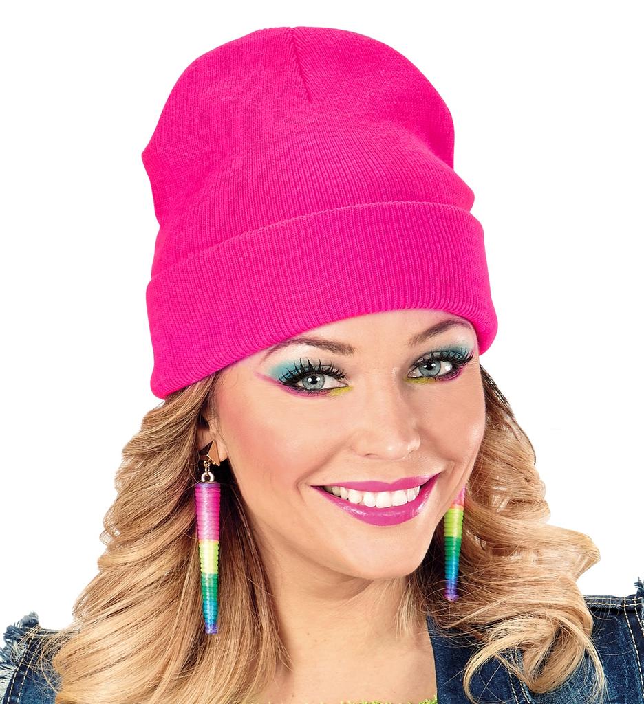 Neon Pink Beanie 80s Disco