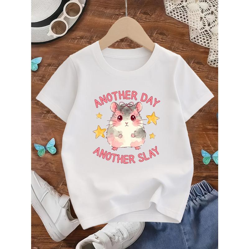 Kids Crewneck Short Sleeve T-Shirt, Cute Hamster Unique Print Casual Tee for Spring Summer School & Outings 110