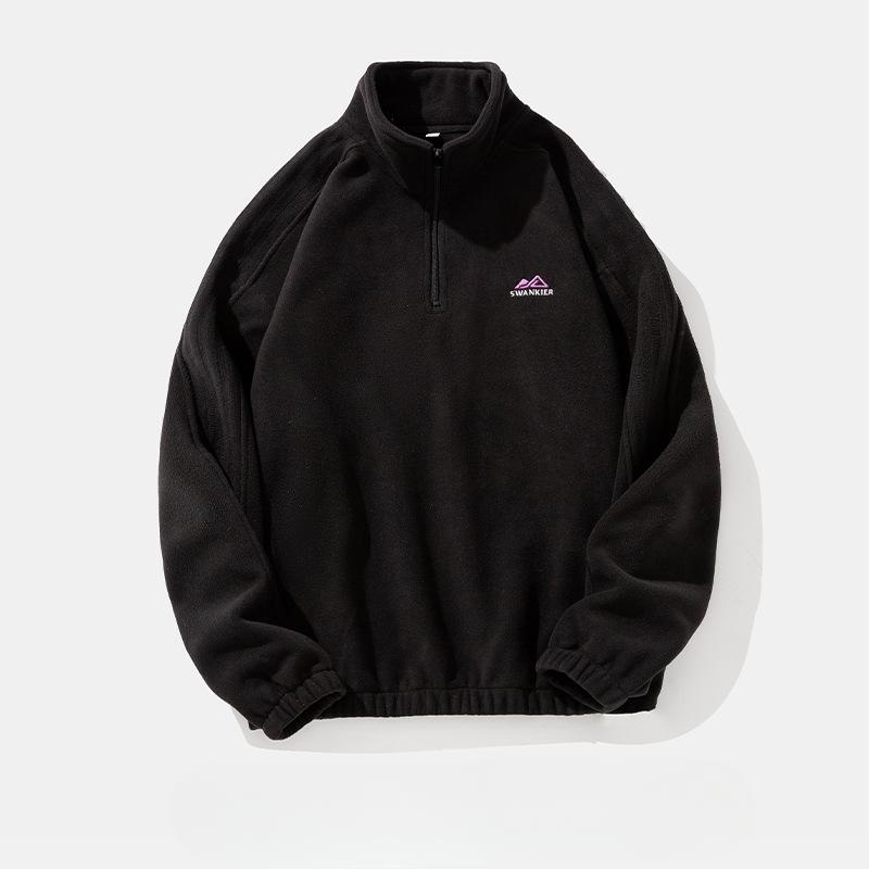 Sweater Male Couple Autumn and Winter Letter Embroidery Adjustable Semi-high Neck Thick Coat