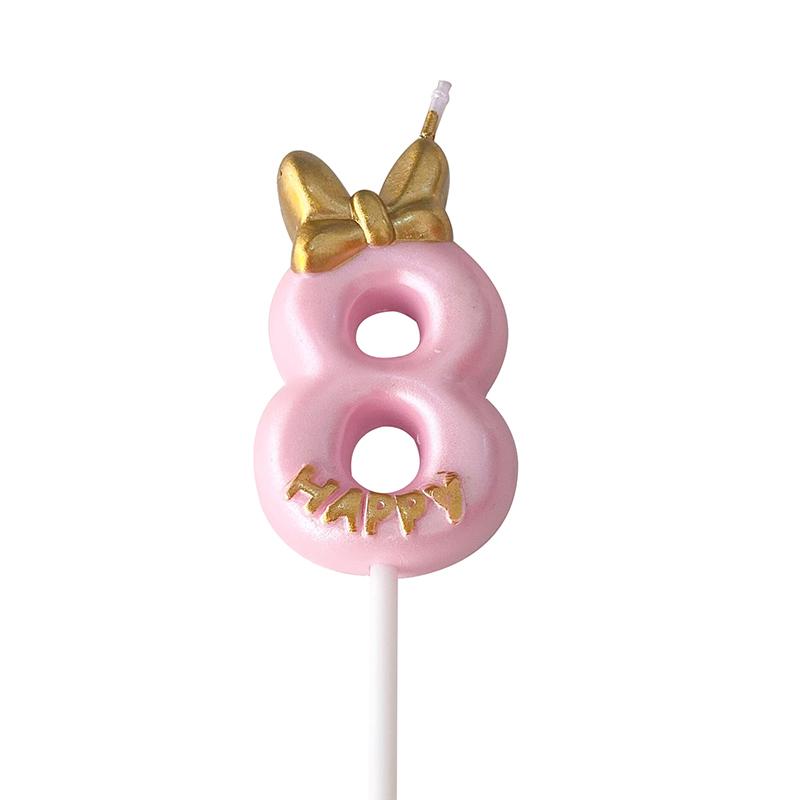 Gold Pink Bow Number Candles Birthday Candle Cake Decoration Digital 0-9 Cake Topper Decor Baby Shower Anniversary Day Decor