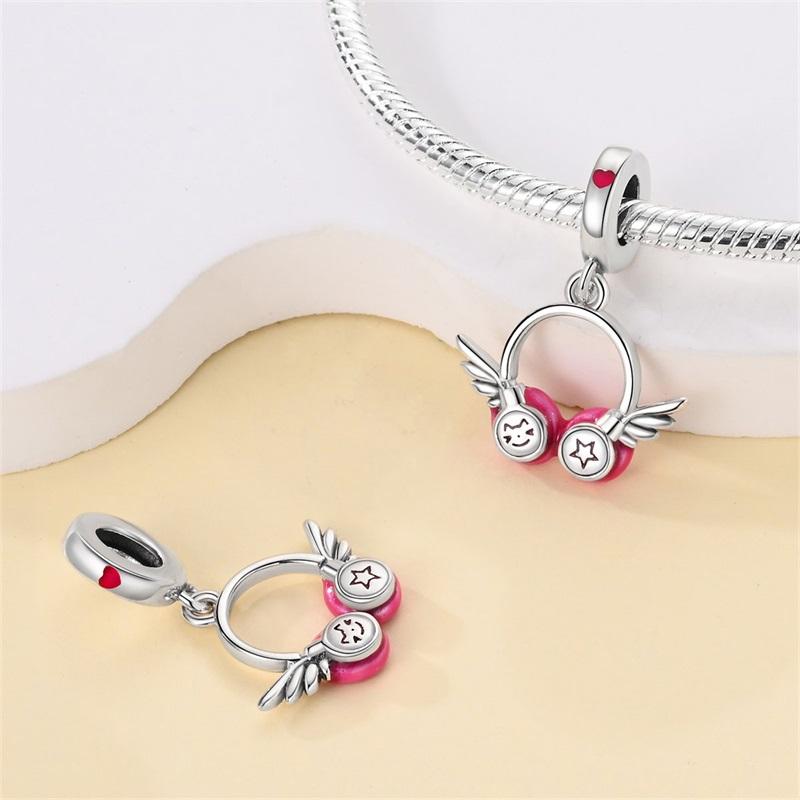 Plated 925 Silver Wings earphones Charms Fit 925 Charms Bracelet Beads Jewelry Gifts for Women