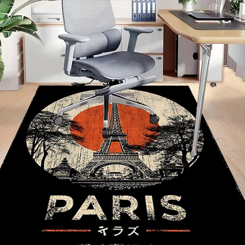 1pc Paris Eiffel Tower Home Office, Durable Polyester Floor Mat with Easy, Office Decor, Urban Style, Nonslip Backing