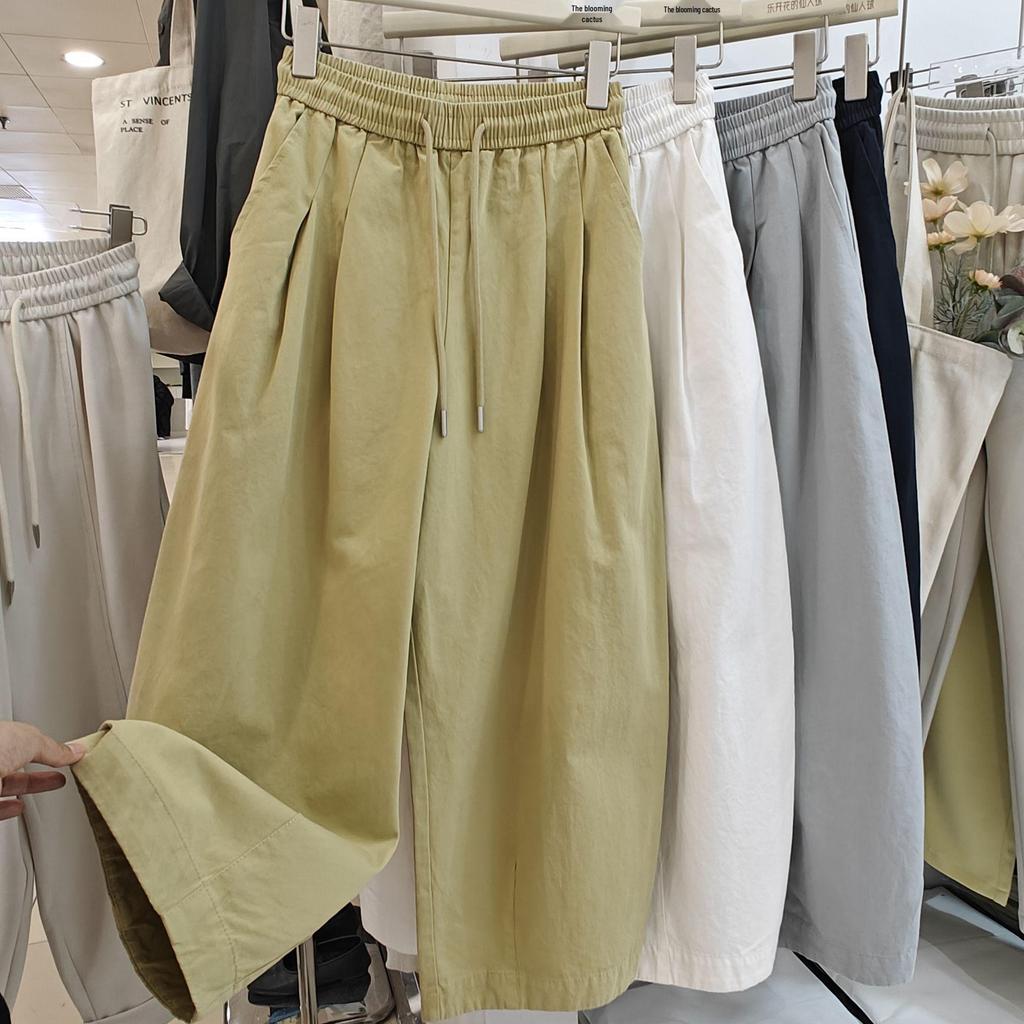 2026 Summer Korean-Style Loose Washed Cotton Balloon Harem Pants – Women's Casual Cropped Wide-Leg Trendy Trousers