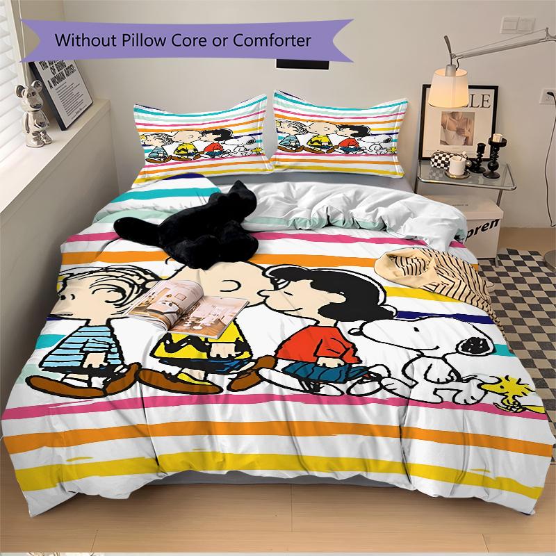 3Pcs Snoopy Friends Walk Bedding Sets For All Sizes New 3D Printed Bed Cover Comforter Duvet Cover Pillowcase Bedroom Decoration