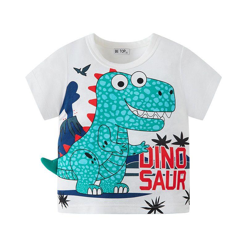 Children s Summer Short-Sleeve T-Shirt with 3D Dinosaur Design, Boys  Half-Sleeve Pure Cotton Printed Shirt, Boys  Undershirt Dt 8286m White 130