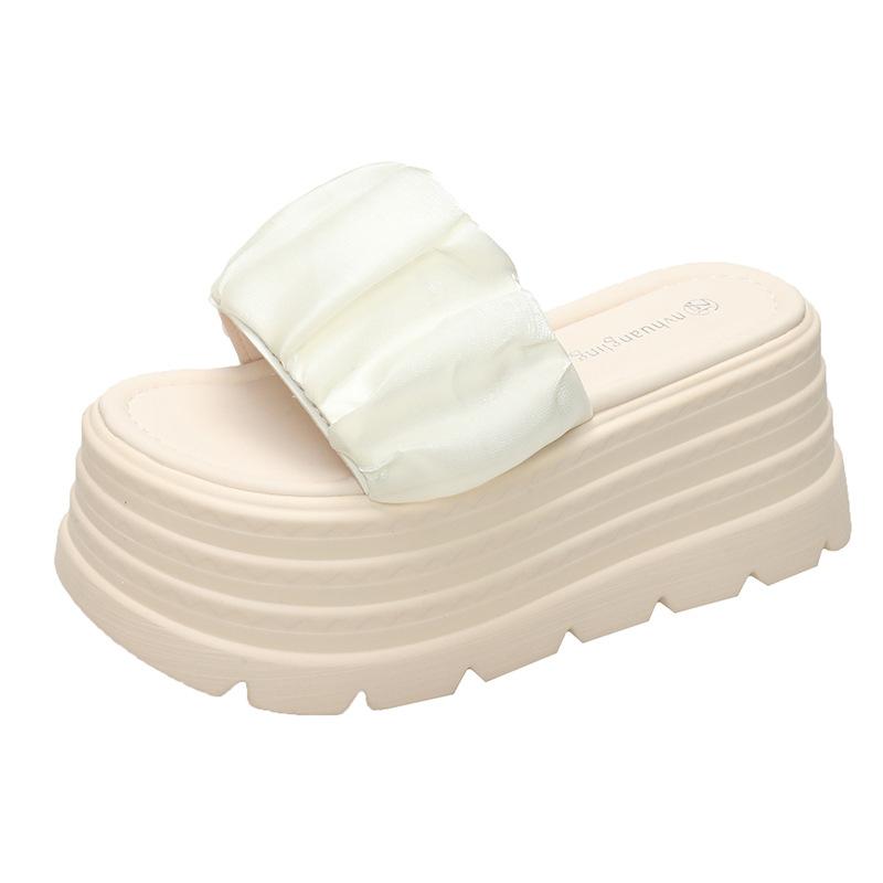 

Мода Мода Шлепанцы на толстой подошве для женской уличной носки 2025 лето новые корейская версия толстая подошва 9 см босоножки на высоком каблуке для женщин 34 белый