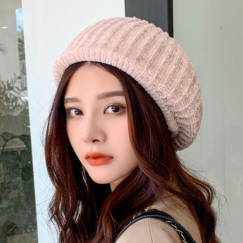 Autumn and Winter Women's Solid Color Corduroy Beret Fashionable Outdoor Warm Pumpkin Hat Artistic Painter Hat