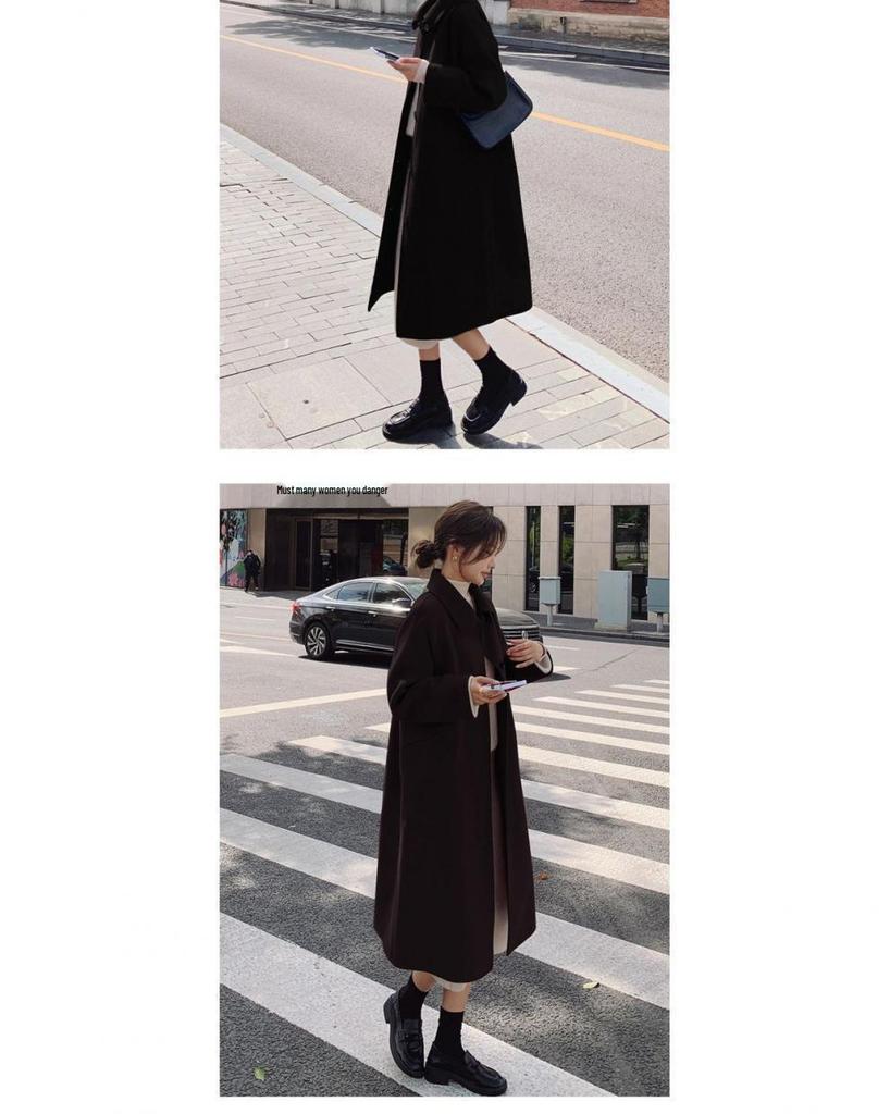 Women's Mid-Length Wool Coat with Doll Collar - 2025 Autumn/Winter Korean Style
