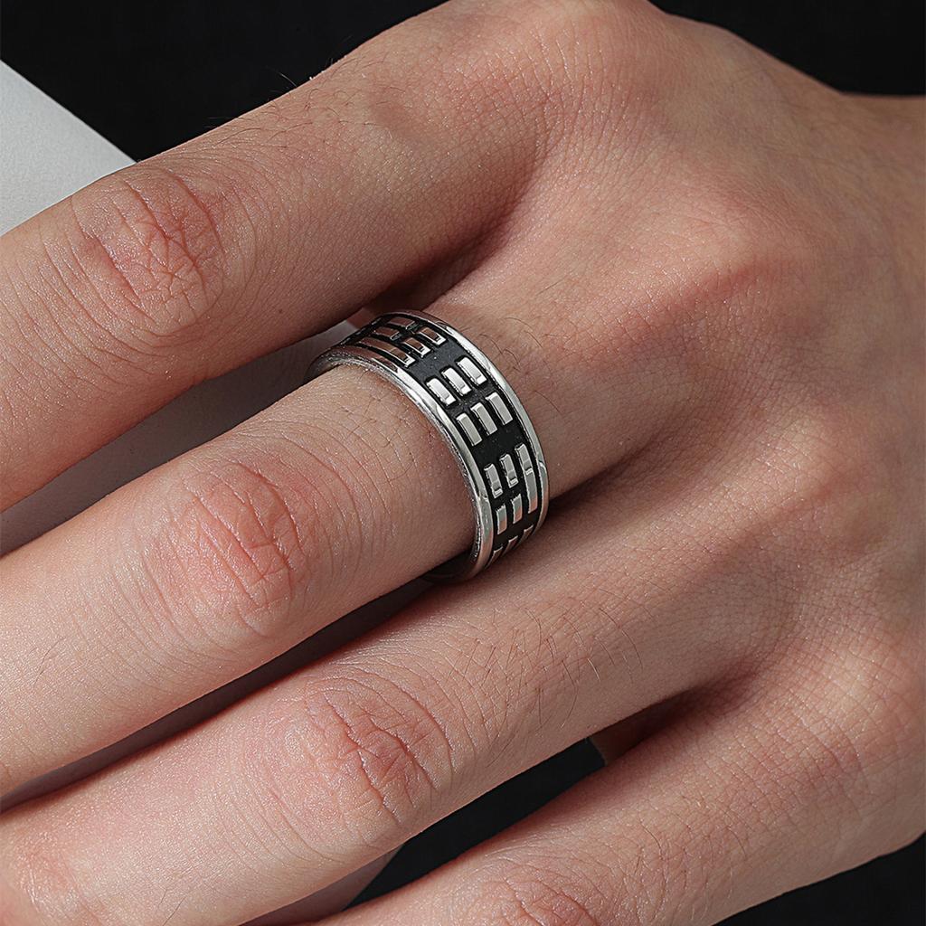 New Vintage 8mm Black Pattern Ring for Men and Women