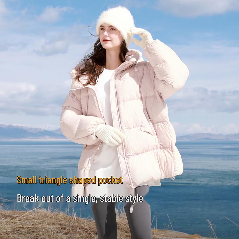 Sancai 2025 Winter Mid-Length Hooded 90% White Duck Down Jacket