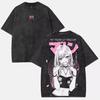 2026 Marin Kitagawa Rosa Kanji Sakura Manga Charakter Druck T-Shirt Gewaschen Übergroß Baumwolle Lässig Streetwear Tee Für Manga-Fans