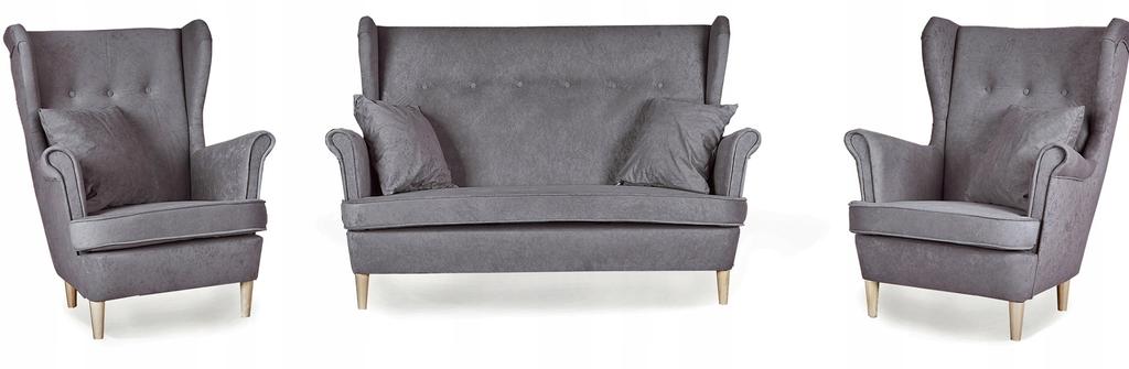 Ari Scandinavian Wing Sofa, Non-folding, Family Meble, Grey Velvet