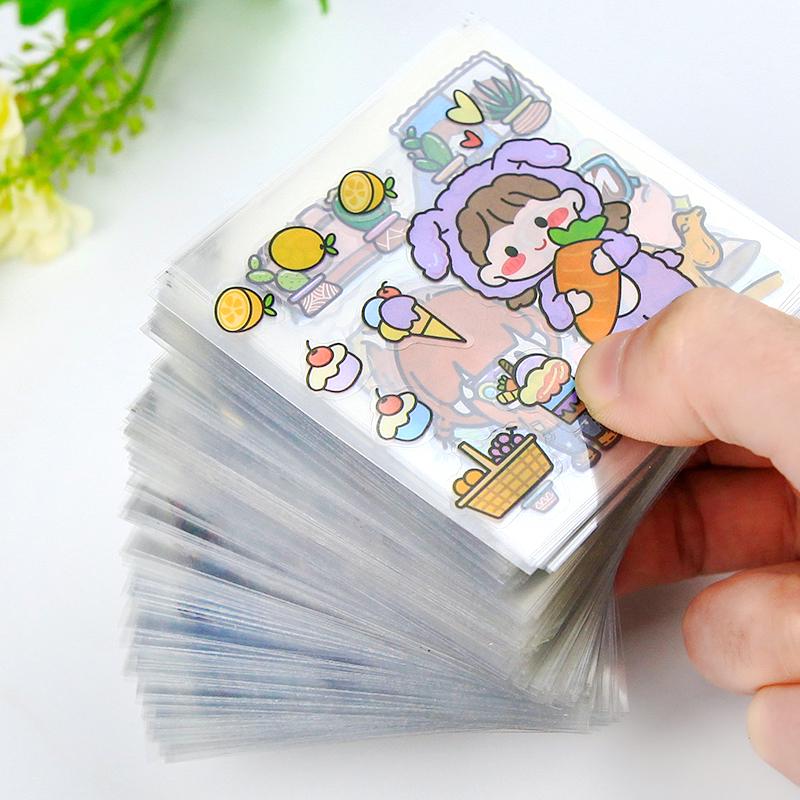 300 Cute Cartoon Girl Stickers – Waterproof, Transparent DIY Journal Decoration Set 50 Pre-Cut Pieces - Bag