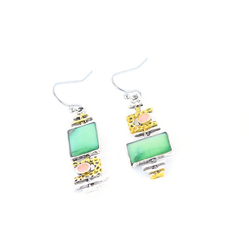 European and American Retro Turquoise Color Block Earrings