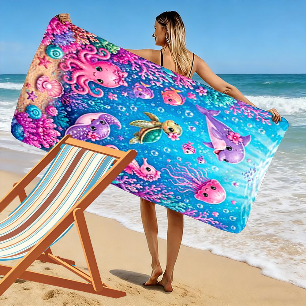 Cute Underwater Sea Animals Design Beach Towel Quick-drying for Travel Outdoor Sports Jogging Beach and Swimming